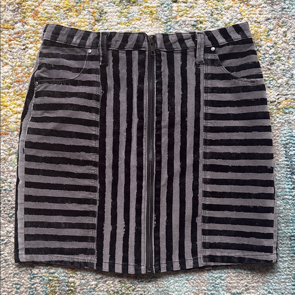 Chic Black and Gray Striped Mini Skirt
